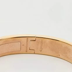 Hermes Hermès Clic H Blue Enamel Rose Gold Plated Narrow Bracelet For Women -Deals Hermes Store luxury women hermes used accessories p634390 005