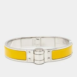 Hermes Hermès Charniere Uni Yellow Enamel Gold Plated Hinged Bracelet For Women