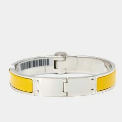 Hermes Hermès Charniere Uni Yellow Enamel Gold Plated Hinged Bracelet For Women -Deals Hermes Store luxury women hermes used accessories p634869 004