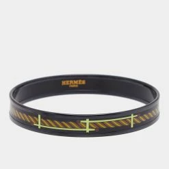 Hermes Hermès 14 Africa Quadrige Narrow Enamel PVD Plated Bangle Bracelet For Women