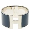 Hermes Clic H Extra Wide Blue Enamel Palladium Plated White Lacquered H Bracelet For Women -Deals Hermes Store luxury women hermes used accessories p63552 001