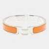 Hermes Hermès Clic H Orange Enamel Palladium Plated Narrow Bracelet For Women