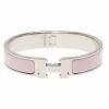 Hermes Clic Clac H Narrow Pink Enamel Palladium Plated Bracelet PM For Women
