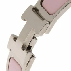 Hermes Clic Clac H Narrow Pink Enamel Palladium Plated Bracelet PM For Women -Deals Hermes Store luxury women hermes used accessories p63918 006