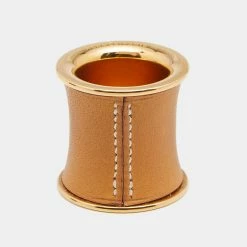Hermes Hermès Brown Leather Gold Plated Scarf Ring For Women -Deals Hermes Store luxury women hermes used accessories p639261 001