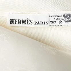 Hermes Off White Bee Jacquard Silk Fringed Scarf For Women -Deals Hermes Store luxury women hermes used accessories p639315 001
