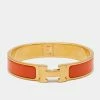 Hermes Clic H Gold Plate Orange Enamel Cuff Bracelet PM For Women -Deals Hermes Store luxury women hermes used accessories p641283 001