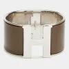 Hermes Clic H Brown Enamel Palladium Plated Metal XL Bracelet For Women