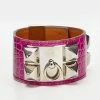 Hermes Collier De Chien Pink Leather Lizard Wide Bracelet For Women -Deals Hermes Store luxury women hermes used accessories p644349 001