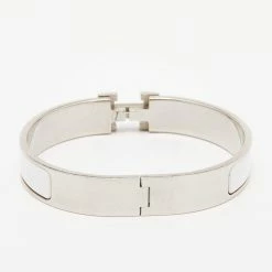 Hermes Clic H White Enamel Palladium Plated Metal Bracelet For Women -Deals Hermes Store luxury women hermes used accessories p646592 003