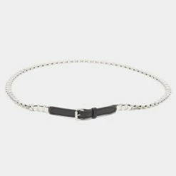 Hermes Hermès Black Leather Palladium Plated Chain Link Belt 90 For Women