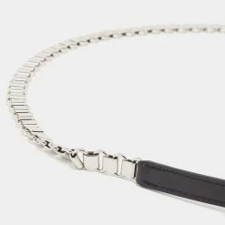 Hermes Hermès Black Leather Palladium Plated Chain Link Belt 90 For Women -Deals Hermes Store luxury women hermes used accessories p647322 002