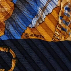 Hermes Blue Soleil De Soie Plisse Scarf For Women -Deals Hermes Store luxury women hermes used accessories p64781 0004