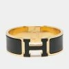 Hermes Clic H Black Enamel Gold Tone Metal Bracelet For Women -Deals Hermes Store luxury women hermes used accessories p647846 001