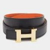 Hermes Black/Orange Chamonix And Epsom Leather Constance Reversible Belt 90CM For Women