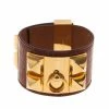 Hermes Collier De Chien Brown Alligator Cuff Bracelet L For Women -Deals Hermes Store luxury women hermes used accessories p6491 001
