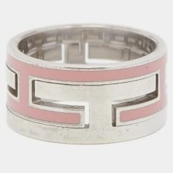 Hermes Hermès Sterling Silver Pink Enamel Move H Ring Size EU 52 For Women -Deals Hermes Store luxury women hermes used accessories p649656 001