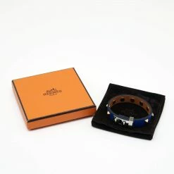 Hermes Mini Dog Clous Carres Purple Leather Two Tone Studded Bracelet For Women -Deals Hermes Store luxury women hermes used accessories p650878 001