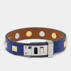 Hermes Mini Dog Clous Carres Purple Leather Two Tone Studded Bracelet For Women