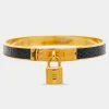 Hermes Hermès Kelly Lock Cadena Blue Leather Gold Tone Metal Bangle Bracelet For Women