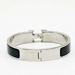 Hermes Hermès Clic H Black Enamel Palladium Plated Narrow Bracelet For Women -Deals Hermes Store luxury women hermes used accessories p656656 002
