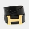 Hermes Black/Chocolat Chamonix And Swift Leather Constance Reversible Belt 75CM For Women