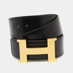 Hermes Black/Chocolat Chamonix And Swift Leather Constance Reversible Belt 75CM For Women