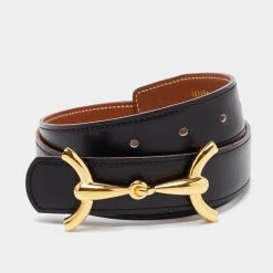 Hermes Black/Gold Courchevel And Box Leather H Hippique Reversible Belt 78CM For Women