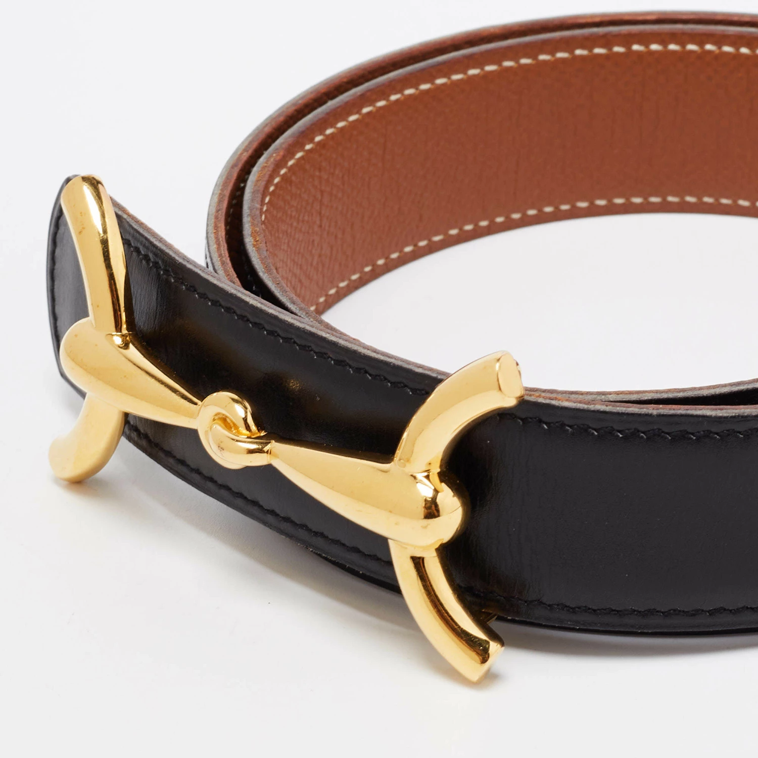 Hermes Black/Gold Courchevel And Box Leather H Hippique Reversible Belt 78CM For Women 6 Hermes Black/Gold Courchevel And Box Leather H Hippique Reversible Belt 78CM For Women - Image 4