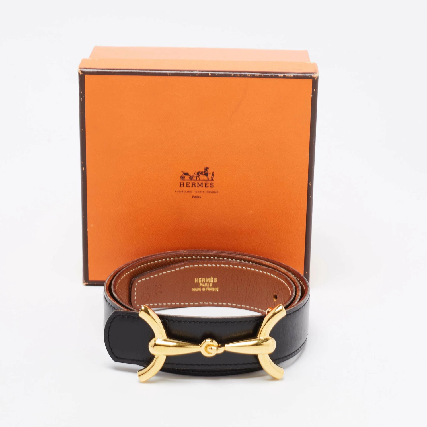 Hermes Black/Gold Courchevel And Box Leather H Hippique Reversible Belt 78CM For Women 10 Hermes Black/Gold Courchevel And Box Leather H Hippique Reversible Belt 78CM For Women - Image 8