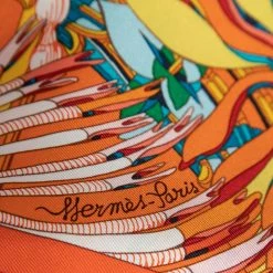 Hermes Hermès Orange Foliage Print Silk Scarf For Women -Deals Hermes Store luxury women hermes used accessories p657411 002