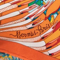 Hermes Hermès Orange Foliage Print Silk Scarf For Women -Deals Hermes Store luxury women hermes used accessories p657411 003