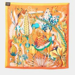Hermes Hermès Orange Foliage Print Silk Scarf For Women