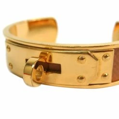 Hermes Kelly Couchevel Leather Gold Plated Cuff Bracelet For Women -Deals Hermes Store luxury women hermes used accessories p65884 003