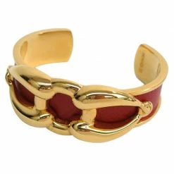 Hermes Epsom Leather Gold Plated Cuff Bracelet For Women