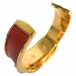 Hermes Epsom Leather Gold Plated Cuff Bracelet For Women -Deals Hermes Store luxury women hermes used accessories p65891 003