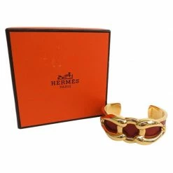 Hermes Epsom Leather Gold Plated Cuff Bracelet For Women -Deals Hermes Store luxury women hermes used accessories p65891 006
