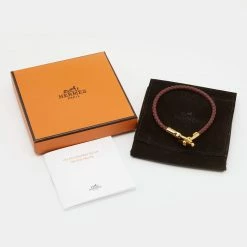 Hermes Glenan H Brown Leather Gold Tone Metal Bracelet For Women -Deals Hermes Store luxury women hermes used accessories p659663 001