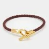 Hermes Glenan H Brown Leather Gold Tone Metal Bracelet For Women