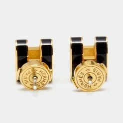 Hermes Hermès Pop H Black Lacquered Gold Tone Stud Earrings For Women -Deals Hermes Store luxury women hermes used accessories p660896 003