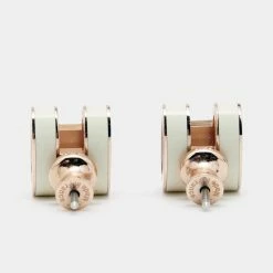 Hermes Pop H White Lacquer Rose Gold Tone Stud Earrings For Women -Deals Hermes Store luxury women hermes used accessories p661249 002