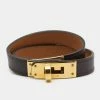 Hermes Kelly Double Tour Brown Leather Gold Tone Wrap Bracelet S For Women -Deals Hermes Store luxury women hermes used accessories p661259 001