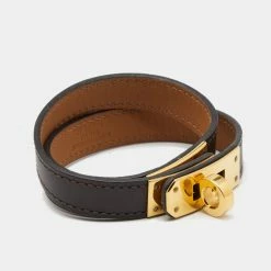 Hermes Kelly Double Tour Brown Leather Gold Tone Wrap Bracelet S For Women -Deals Hermes Store luxury women hermes used accessories p661259 003