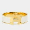 Hermes Hermès Clic Clac H White Enamel Gold Plated Wide Bracelet For Women -Deals Hermes Store luxury women hermes used accessories p661788 001