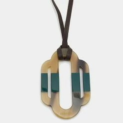 Hermes Attelage Lacquered Horn Waxed Cotton Pendant Necklace For Women