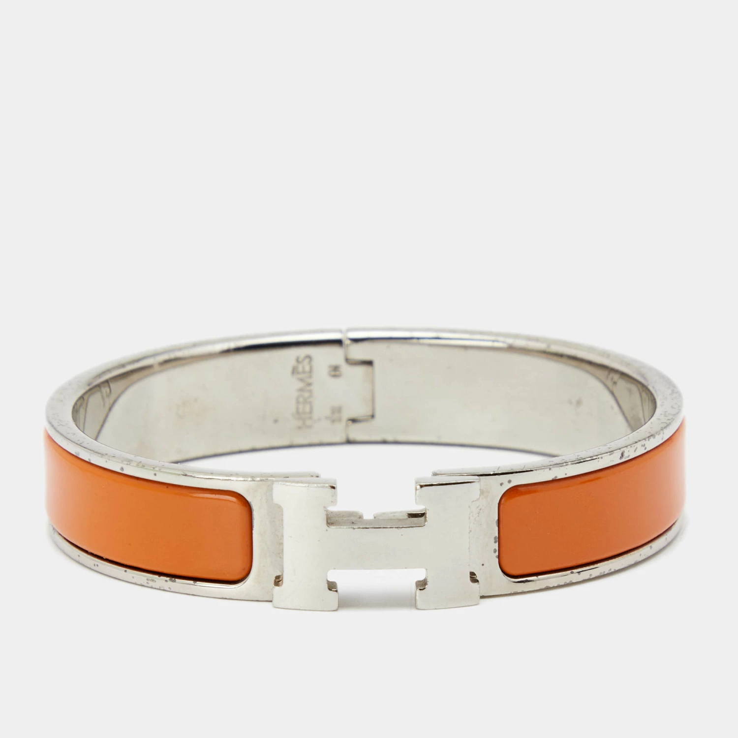 Hermes Clic H Orange Enamel Palladium Plated Bracelet For Women 3 Hermes Clic H Orange Enamel Palladium Plated Bracelet For Women