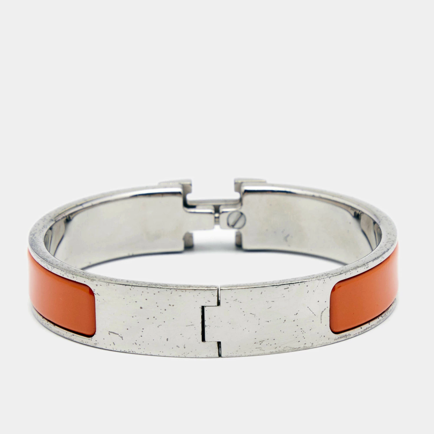 Hermes Clic H Orange Enamel Palladium Plated Bracelet For Women 4 Hermes Clic H Orange Enamel Palladium Plated Bracelet For Women - Image 2