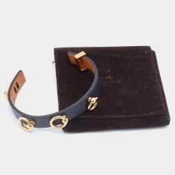 Hermes Mini Dog Black Leather Gold Tone Bracelet For Women -Deals Hermes Store luxury women hermes used accessories p664289 001