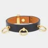 Hermes Mini Dog Black Leather Gold Tone Bracelet For Women -Deals Hermes Store luxury women hermes used accessories p664289 002