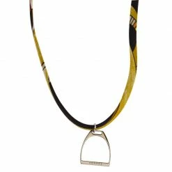 Hermes Petit Palladium Plated Printed Silk Cord Necklace For Women